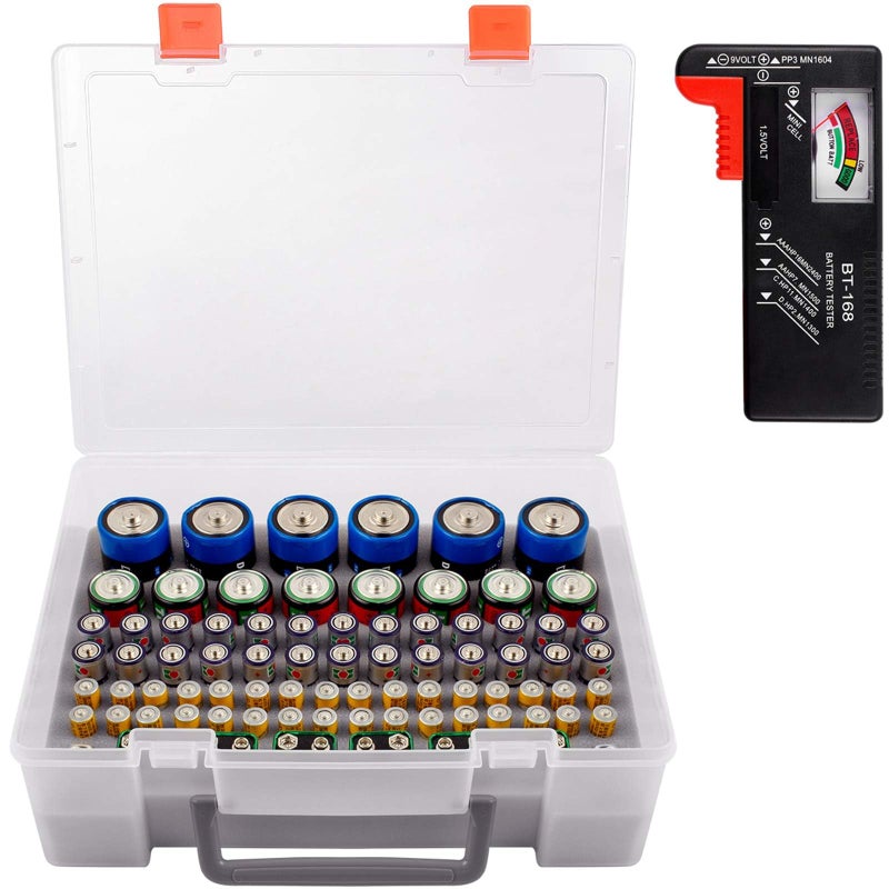 GWCASE صندوق تخزين منظم للبطاريات، حاويات تخزين للمرآب مع حامل مختبر يناسب بطاريات AA AAA C D 9V ليثيوم 3V (لا تشمل عبوة البطاريات) - Image 1
